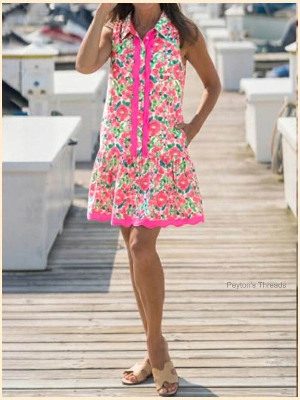Floral Mini Dress V Neck Sleeveless Ruffle Boho Summer Vacation Outfit - Picture 4 of 7